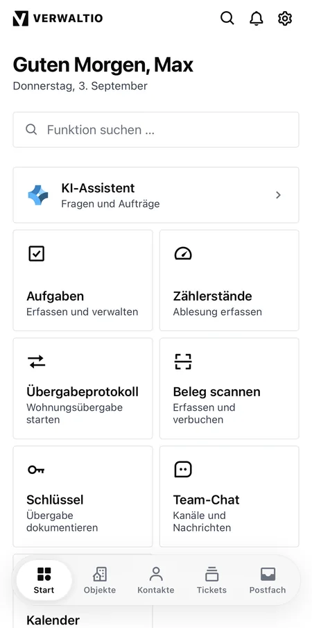 Verwaltio Companion: Startseite